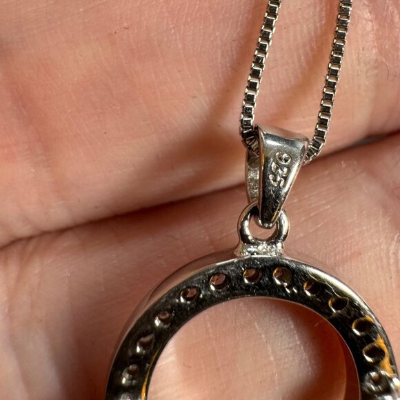 VTG Sterling Silver 925 Cubic Zirconia Circle Pendant Necklace Box Link 18'' - Picture 8 of 10